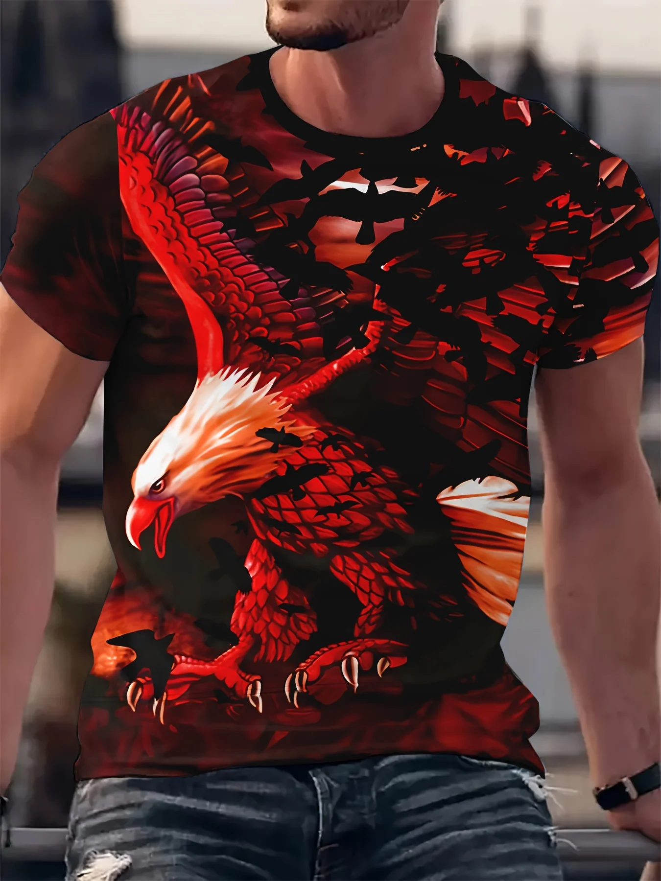 Animal Men's T-shirt 3D Eagle Print Men's Tops Casual Short Sleeve Simple T-shirt Summer Round Neck T-shirt Men's Ultra Clothing