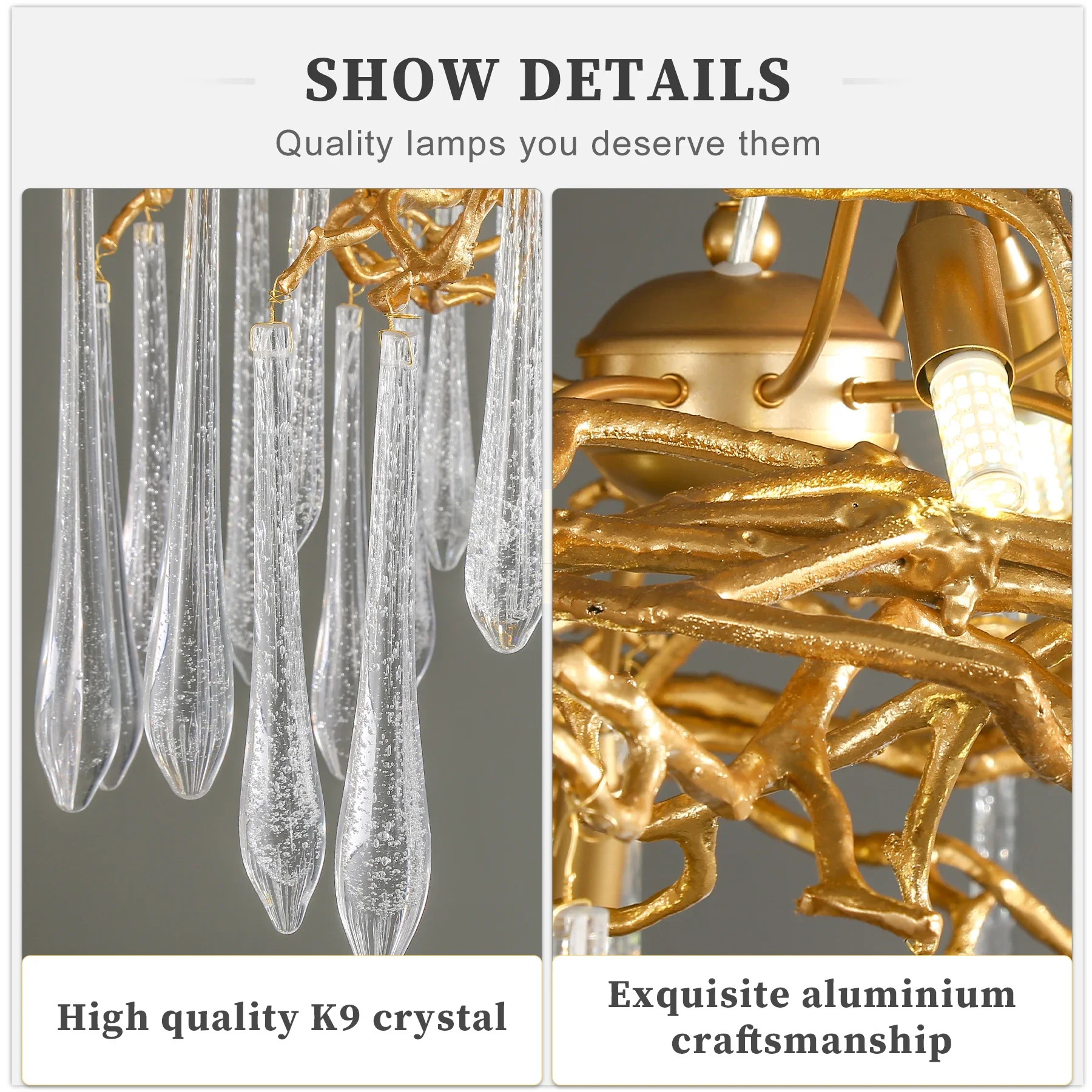Modern  Crystal Tree Branch Chandelier For Living Room Dining Room Luxury Round Hanging Waterfall Crystal Pendant Vila