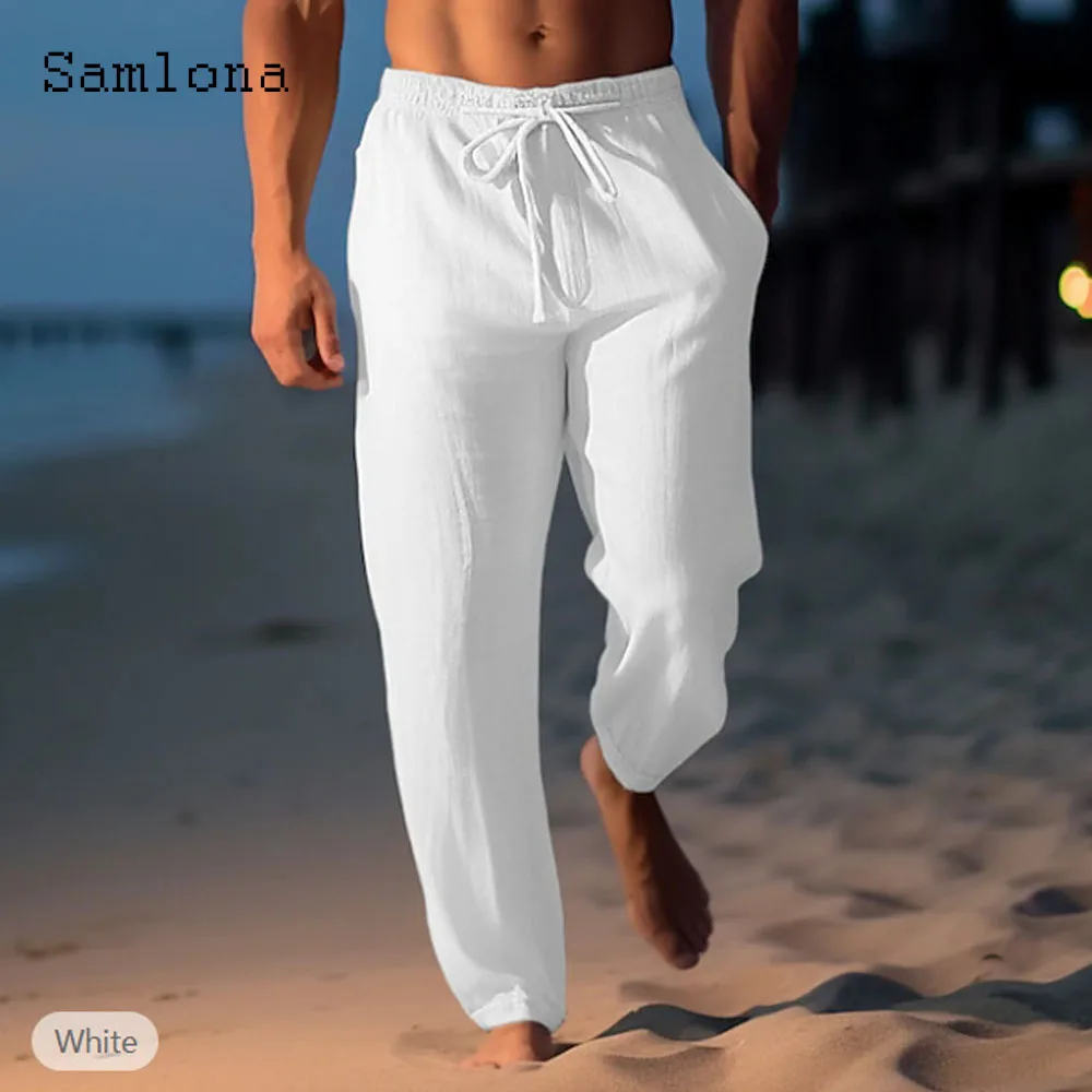 

2024 America and Europe Fashion Leisure Cotton Pants Solid White Ankle-Length Trouser Plus Size Men Casual Drawstring Sweatpants