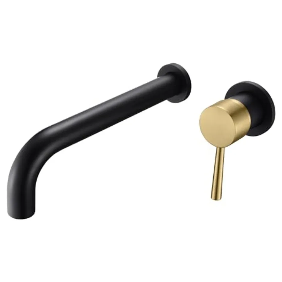 

Wall Mount Tub Faucet Bathroom Bathtub Faucet with Long Tub Filler Spout Black and Gold Finish Single Handle