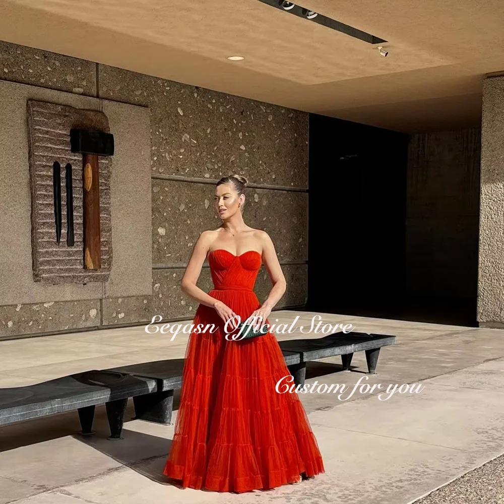 Elegant Red Evening Dresses Sweetheart Tulle A Line Event Formal Occasion Dress Long Women Vestido De Festa Customized