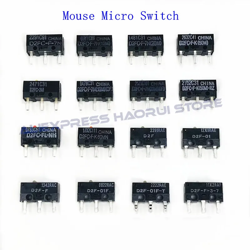 10Pcs Origina mouse micro switch D2FC-F-7N 20M OF D2FC-F-K(50M) D2F D2F-F D2F-L D2F-01 D2F-01FL D2F-01F-T D2F-F-3-7 Mouse Button