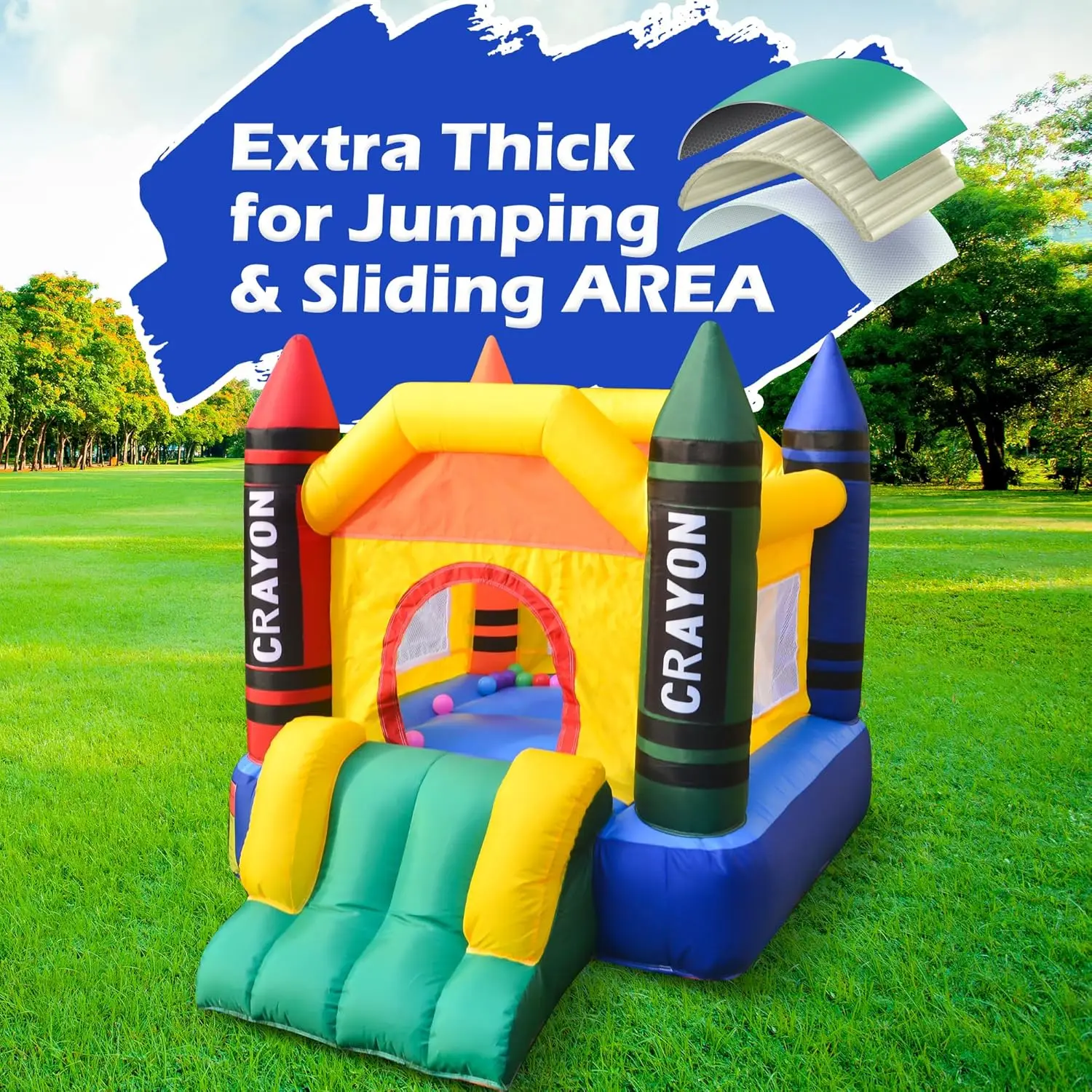 Bounce House with Blower Toddler Castle Kids Bouncy House with Slide, air Blower, Carrying Bag and Water Bag