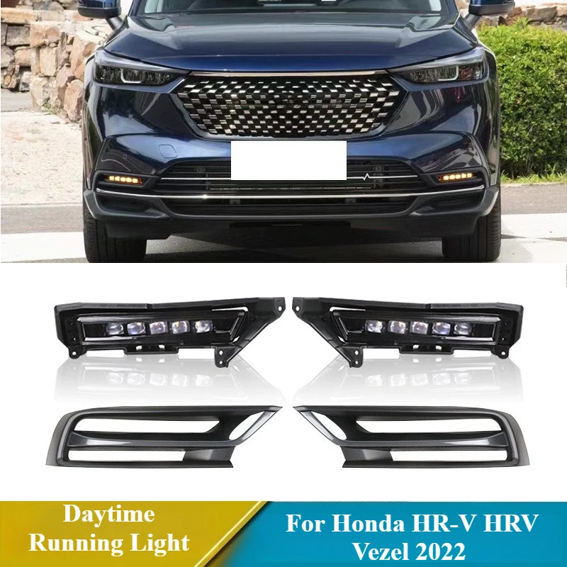 

2Pcs LED Daytime Running Light For Honda HR-V HRV Vezel 2022 Car Driving Dynamic Turn Signal Front Bumper Fog Lamp Accessories