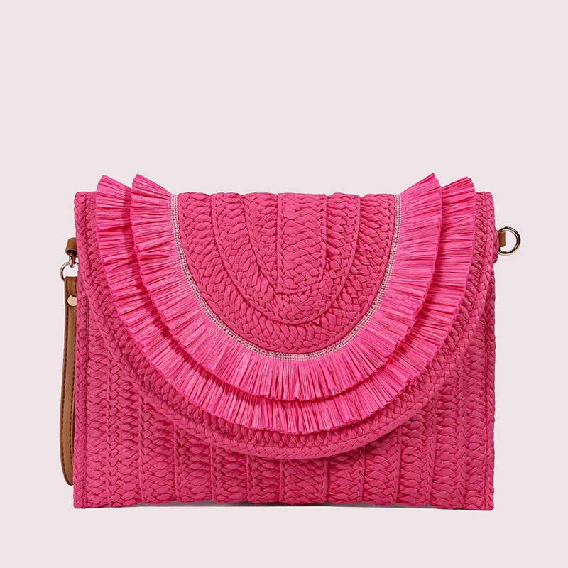 5 Farben neue Mode Frauen Handtasche Clutch Strohs ack Rüschen Freizeit tasche Frau Sommer lange Brieftasche