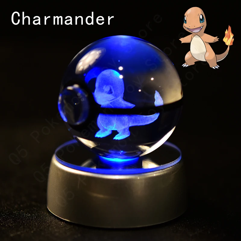 Pokemon Crystal Ball 3D Pikachu Mewtwo Mew Gengar Nachtlampje Lampvoet Pokeball Crystal Pokemon Glazen Bal Figuur Verjaardagscadeau