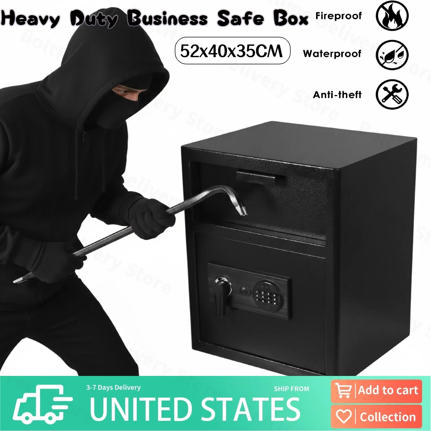 صندوق قفل آمن مقاوم للحريق مع مجموعة رقمية مضادة لصيد الأسماك، صندوق أمان للأموال آمن لأعمال النفقات النقدية #1