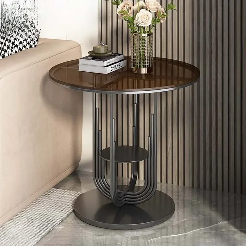 

Metal Storage Side Table Luxury Bedroom Modern Living Room Coffee Tables Round Glass Balcony Tavolino Da Salotto Salon Furniture