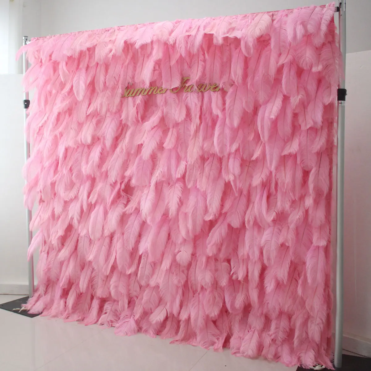 3D Deluxe pink feather fabric fabric artificial feather flower wall Outdoor wedding background decoration birthday party event