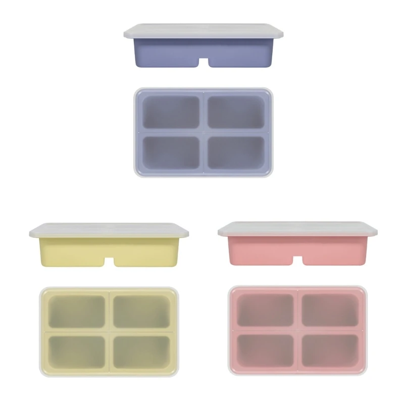 2Pcs Silicone Freezer Molds With Lid Easy Meal Preps Container Large Ice Cubes Freezer Molds Kitchen Storage Container 45BE