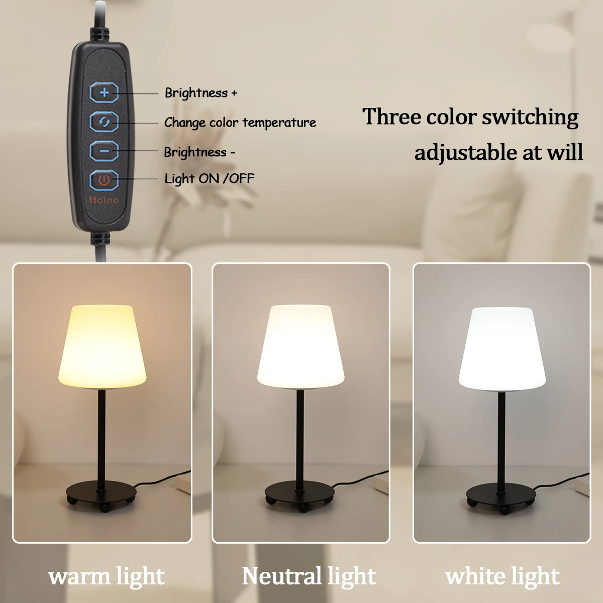 LED modern and fashionable desk lamp, tri color dimming USB power button switch, home bedroom decoration desk lamp