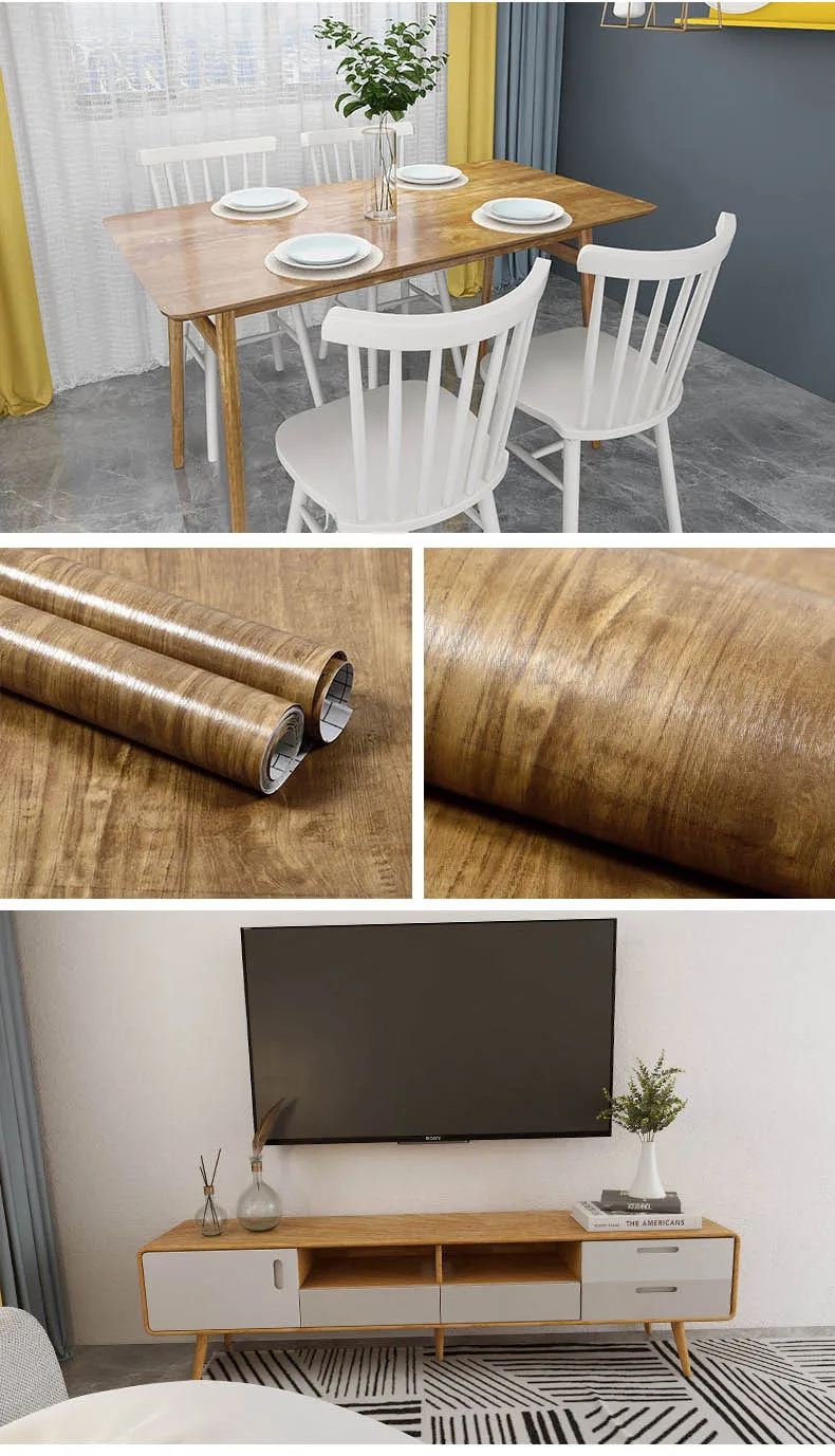 Holzmaserung DIY Aufkleber PVC selbstklebende wasserdichte Tapeten Renovierung Möbel Wandaufkleber Home Decor klebrige Papieraufkleber – Detail 9