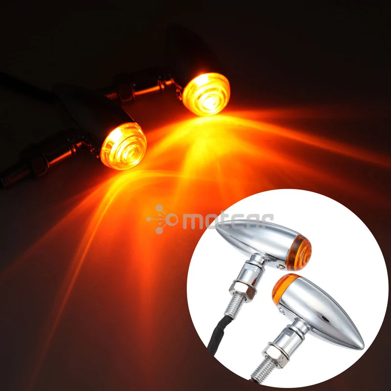 

2x Chrome Motorcycle Mini Bullet Turn Signal Light Indicator Amber Blinker 10mm Fit For Harley Choppers Metric Bobber Cruiser