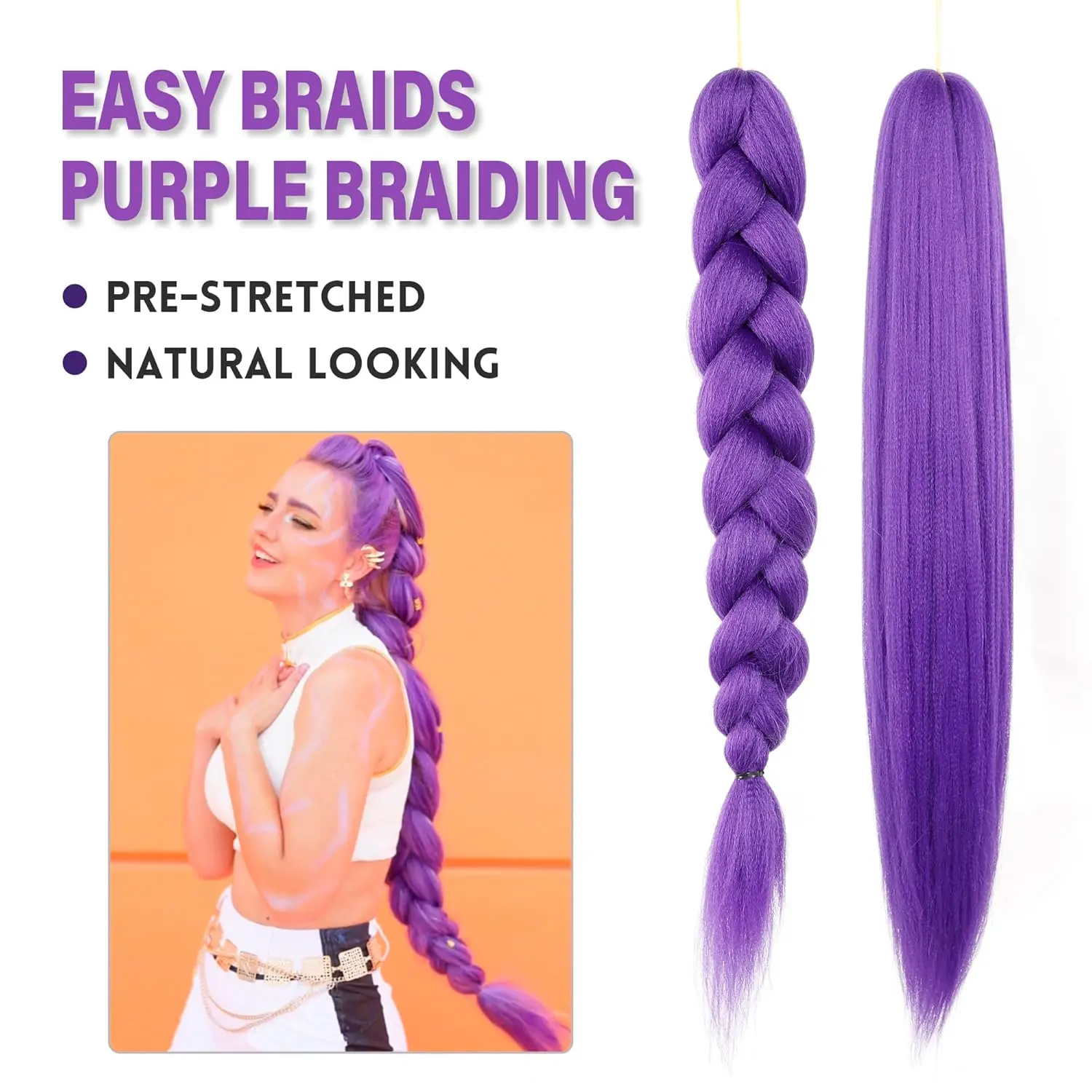 24/26inch Synthetic Braided Purple Hair Ponytail Rumi Costume Hairstyle Ponytail with Clips for Kids Girls Halloween Christmas image 6