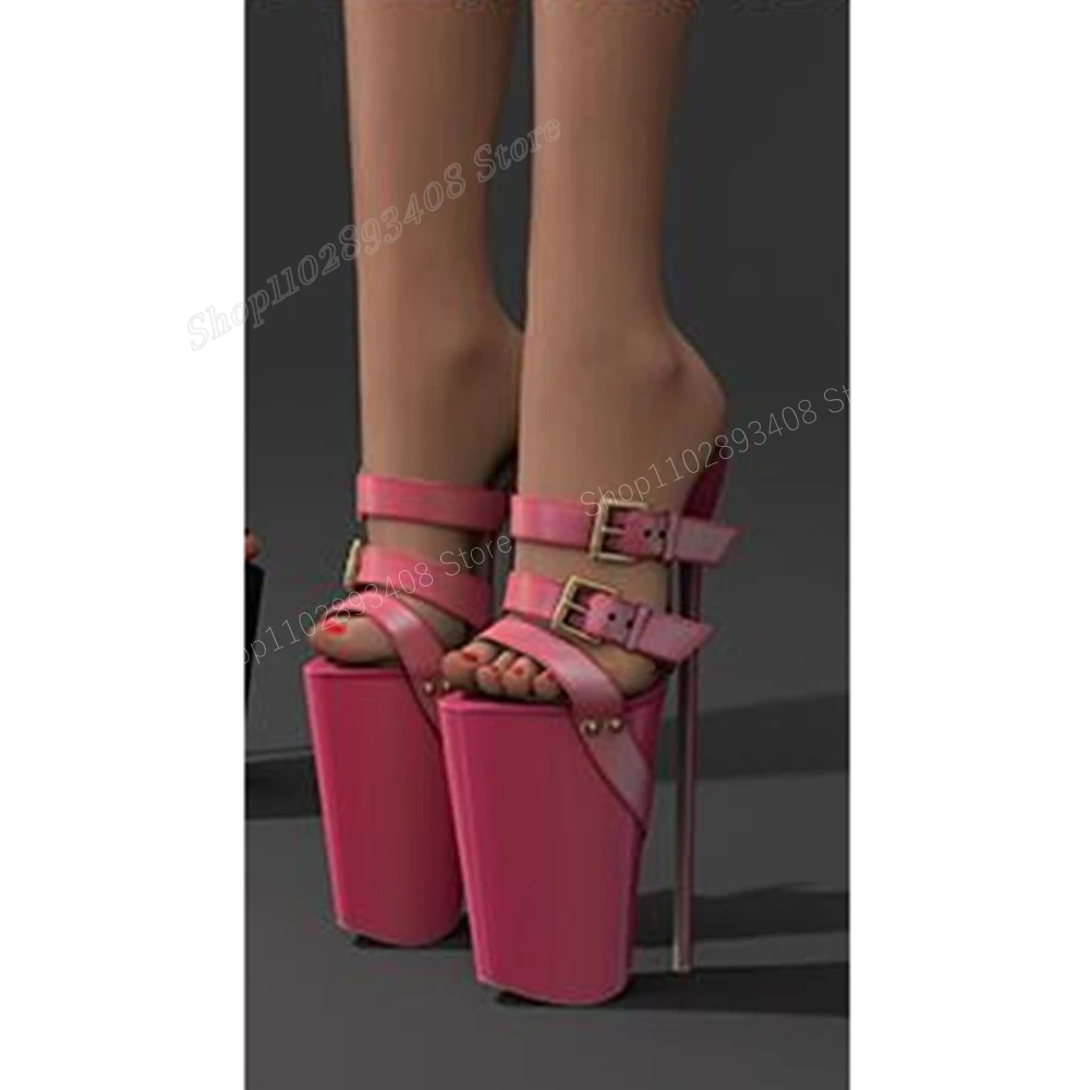 Rose Red Buckle Belts Platform Hollow Slippers Rivets Stiletto High Heel Fashion Sexy Women Shoes 2024 Zapatos Para Mujere