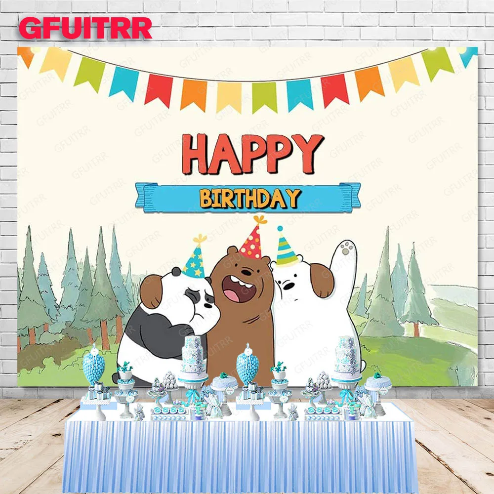 MINISO We Bare Bears Backdrop Kids Birthday Party Decoration Photography Background Baby Shower Studio Booth Prop Banner