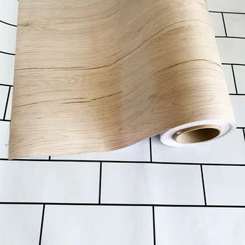 가구 리노베이션용 PVC 우드 그레인 방수 장식 접촉지, 60cm 자체 접착 두꺼운 벽지, 탈착식 스티커