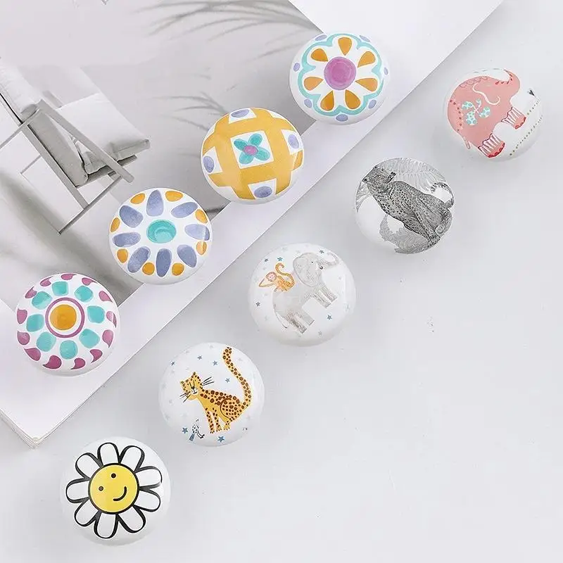 1PC Cute Child Nordic Ceramic Round Knobs Wardrobe Kitchen Garden Door Cabinet Handle With Screw