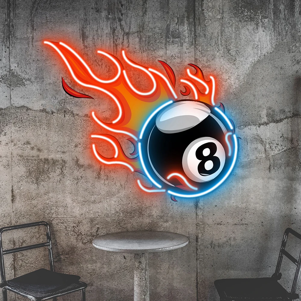 Flaming Billiards Eight Ball Led Neon Sign Billiard Bar Club Pub Wall Decor Neon Light Handmade Custom Business Logo Neon Signs