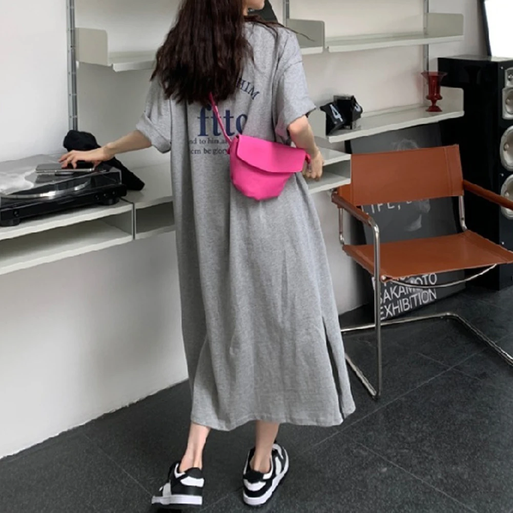 Comfy แฟชั่นออกเดทชุดสตรีกระโปรงสตรีพิมพ์ด้านข้างฤดูร้อนกระโปรงแขวนเสื้อยืดหลวมพิมพ์