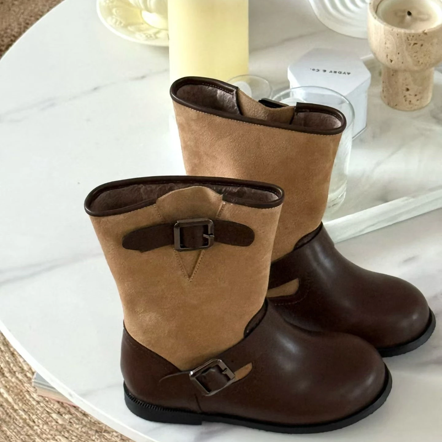 

Cow Leather Children's Mid-Calf Motorcycle Boots Winter Exquisite Girls Snow Boots Fashion Genuine Leather Boys Ankle Boots