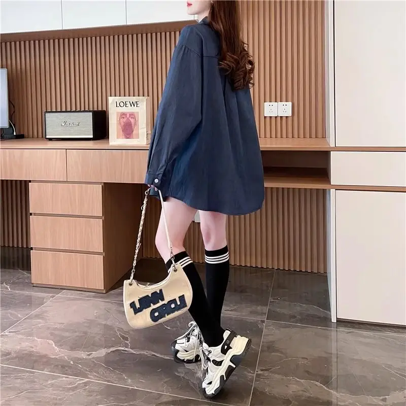 Spring Summer Women's 2024 New Splice Polo Collar Button Pocket Fashion Solid Color Minimalist Casual Long Sleeve Blouses Shirts