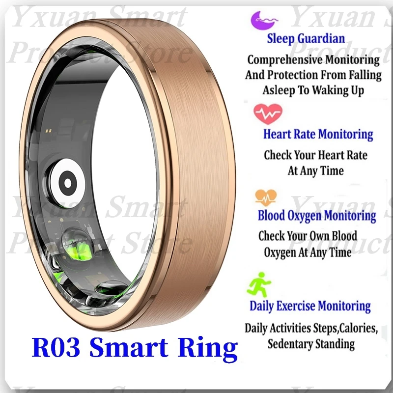 

2024 Gold R03 5ATM Waterproof Smart Ring For Men Women Health Monitoring 100+ Sport Modes Fitness Tracking Waterproof Sport Ring