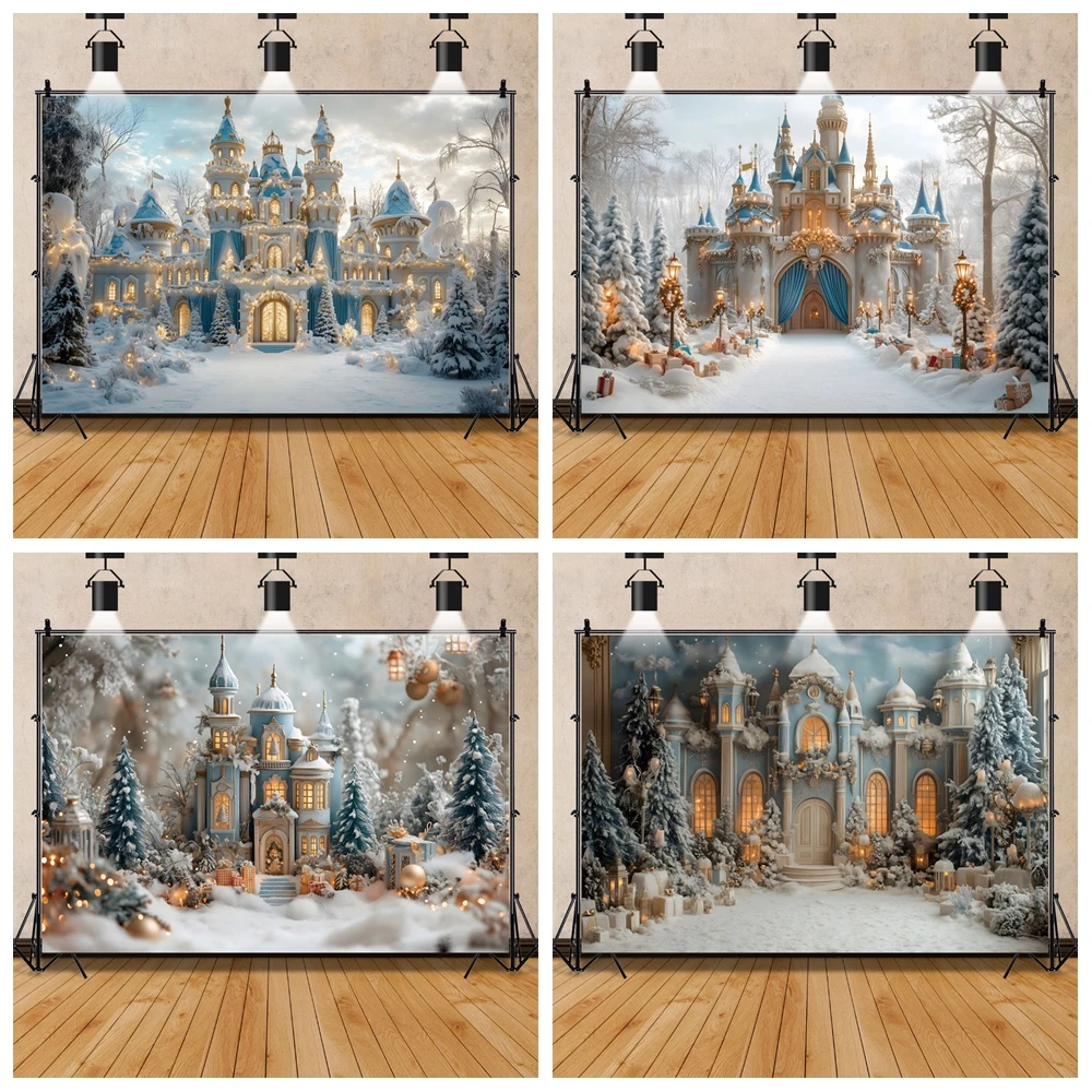 Fondo de Castillo de Palacio de Feliz Navidad, Fondo de fotografía de fiesta familiar del País de las Maravillas congeladas, accesorios de estudio fotográfico de cumpleaños para niña