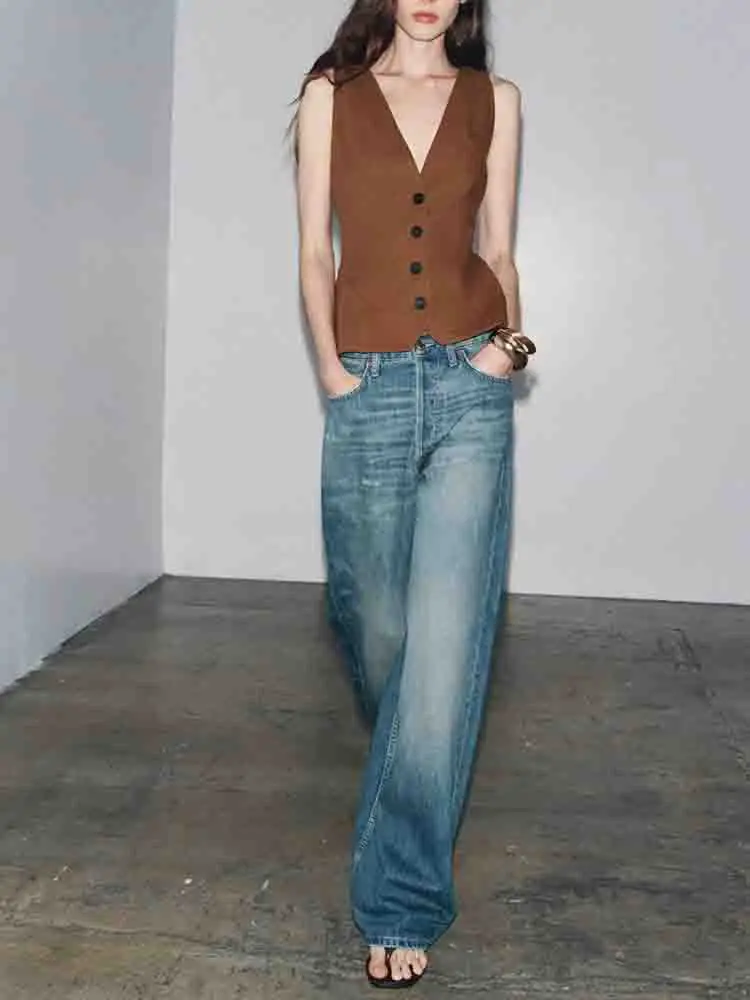 

European style new women's fashion versatile temperament solid color V-neck sleeveless vest vest top