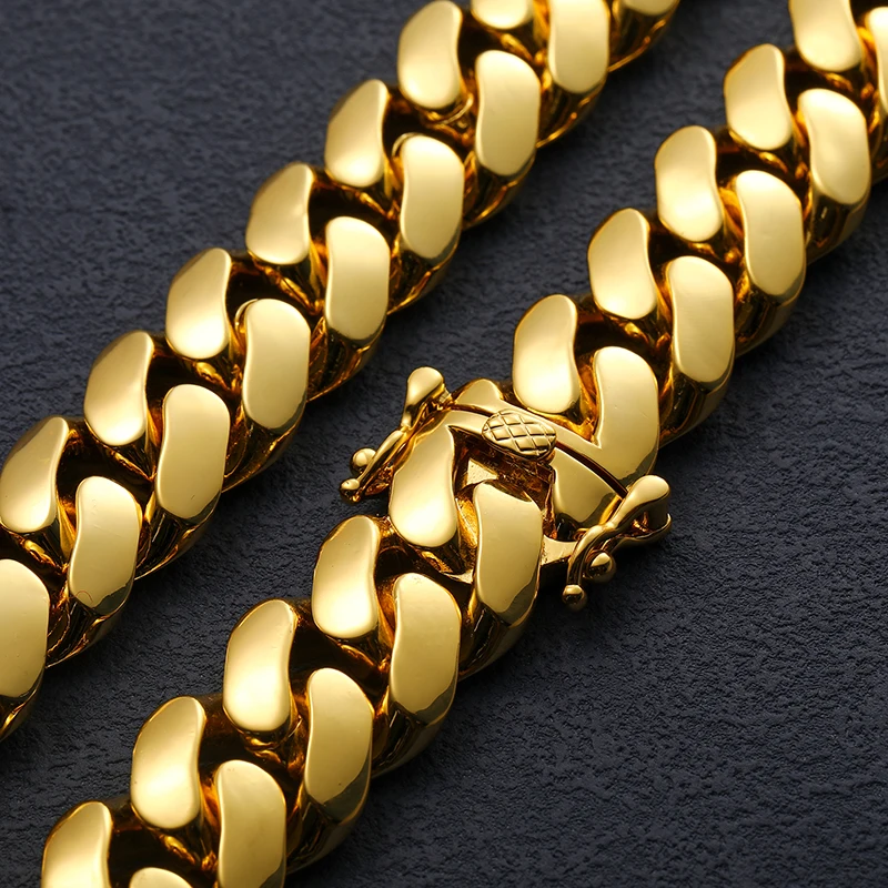 New Choker Miami Hip Hop Punk Cuban Link Chain Necklace Solid Heavy Metal Chains 18K Gold Plated Luxury Jewelry for Men