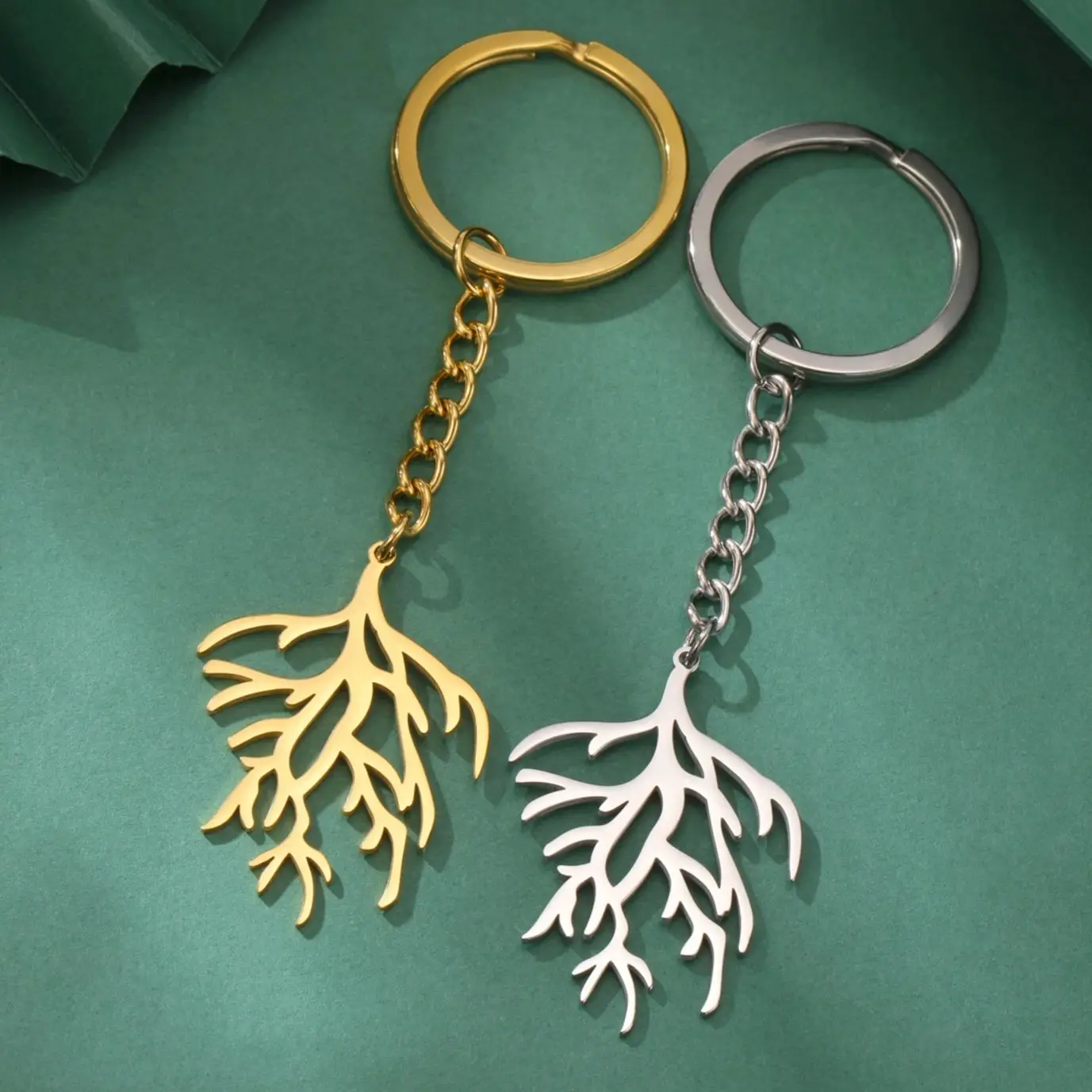 LIKGREAT Ocean Coral Branch Keychain for Women Men Stainless Steel Boho Chic Sea Plant Tree Keyring Bag Car Accessories Hot Gift