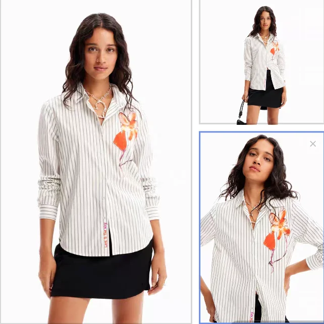 

Foreign trade original single Spain uneven fashion new striped patch long-sleeved shirt shirt