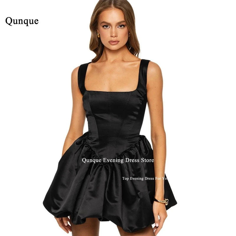 Qunque Fashion Black Short Prom Dress Square Neck Mini dress Nightclub Robe Plus Size Elegant Evening Gown For Girls Customized