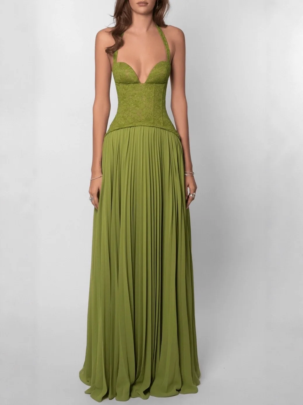 Green Lace Prom Dress Sexy Sleeveless Lace Up Back Ruffles A Line Party Gown Casual Hot Girl Formal Wedding Guest Birthday Robe