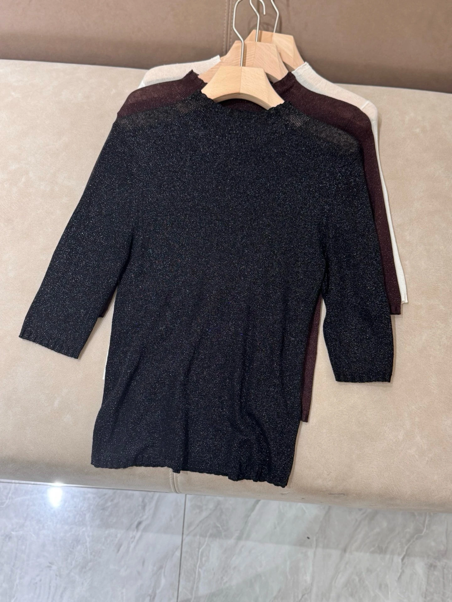 

Ladies' Slim Fit Woolen Knitted f Sve T-irt Casual Simple Sle Comfortable Low Profile Luxury Thin Material Five-Qua...