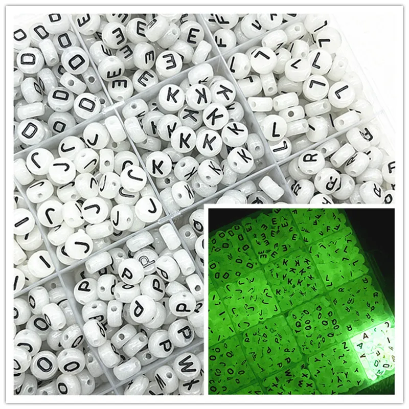 NEW 100pcs 7x4mm A-Z Luminous Beads Letter Beads Acrylic Spaced Beads for Jewelry Making DIY Charms Handmade Bracelet