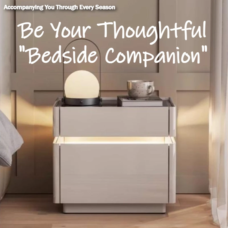 

Safe Fashion Bedside Table Fingerprint Unlock Luxury Modern Nightstands Fingerprint Unlock Wooden Frame Bedroom Furniture Home