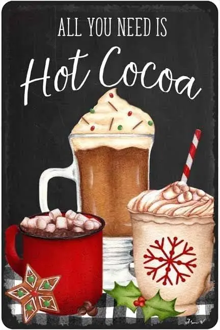 Divertidas Letreros de Metal, Letreros de Metal con Diseño de Chocolate Caliente, Decoración de Pared para Año Nuevo y Pascua, Letreros para Bares, Pubs, Cafeterías Familiares, Los Mejores Regalos - Aluminio