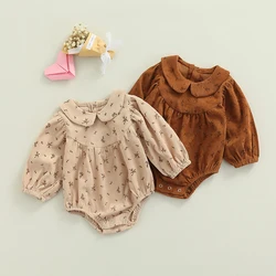 Newborn Infant Baby Girl Long Sleeve Romper Corduroy Ruffle Bodysuit Fall Spring  Snap Button Jumpsuit Clothes Outfit