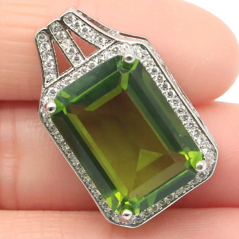 Buy 4 Get 1 Free 26x16mm Luxury 18x13mm Green Peridot Violet Tanzanite White CZ Women Silver Pendant