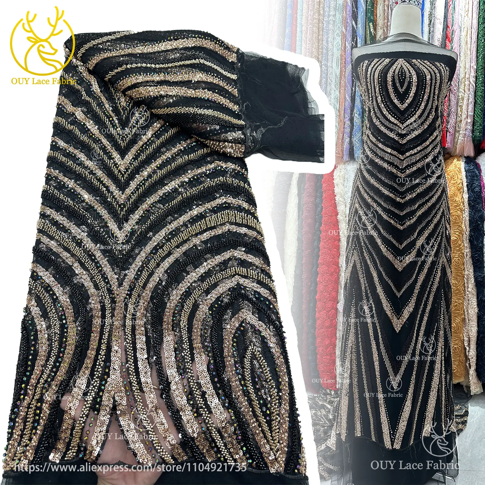 

New Design African Beaded Sequin Lace Fabric 2025 French Nigerian Groom Embroidered Lace Lace Fabric for Wedding Party Dresses