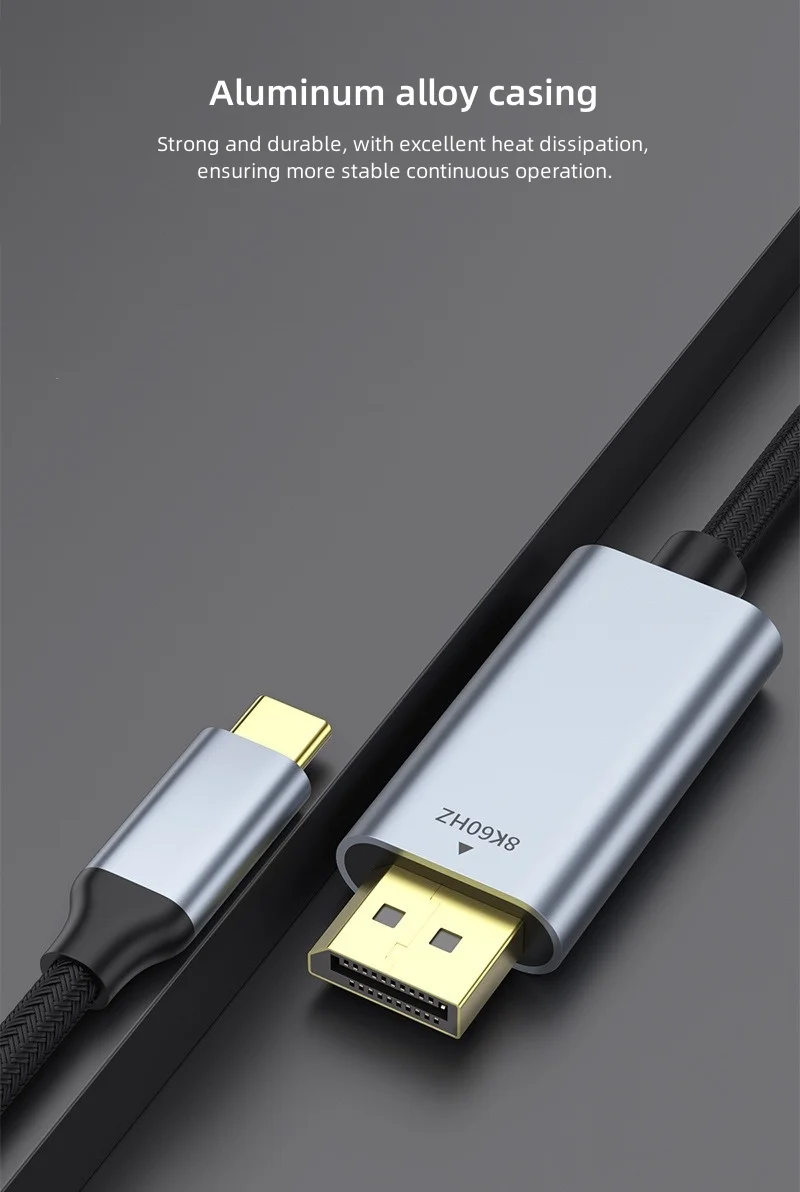 2PCS 2m Braided Type C To Displayport Cable 8K 60Hz DP 1.4 For Laptop Projector PC Mobile Phone