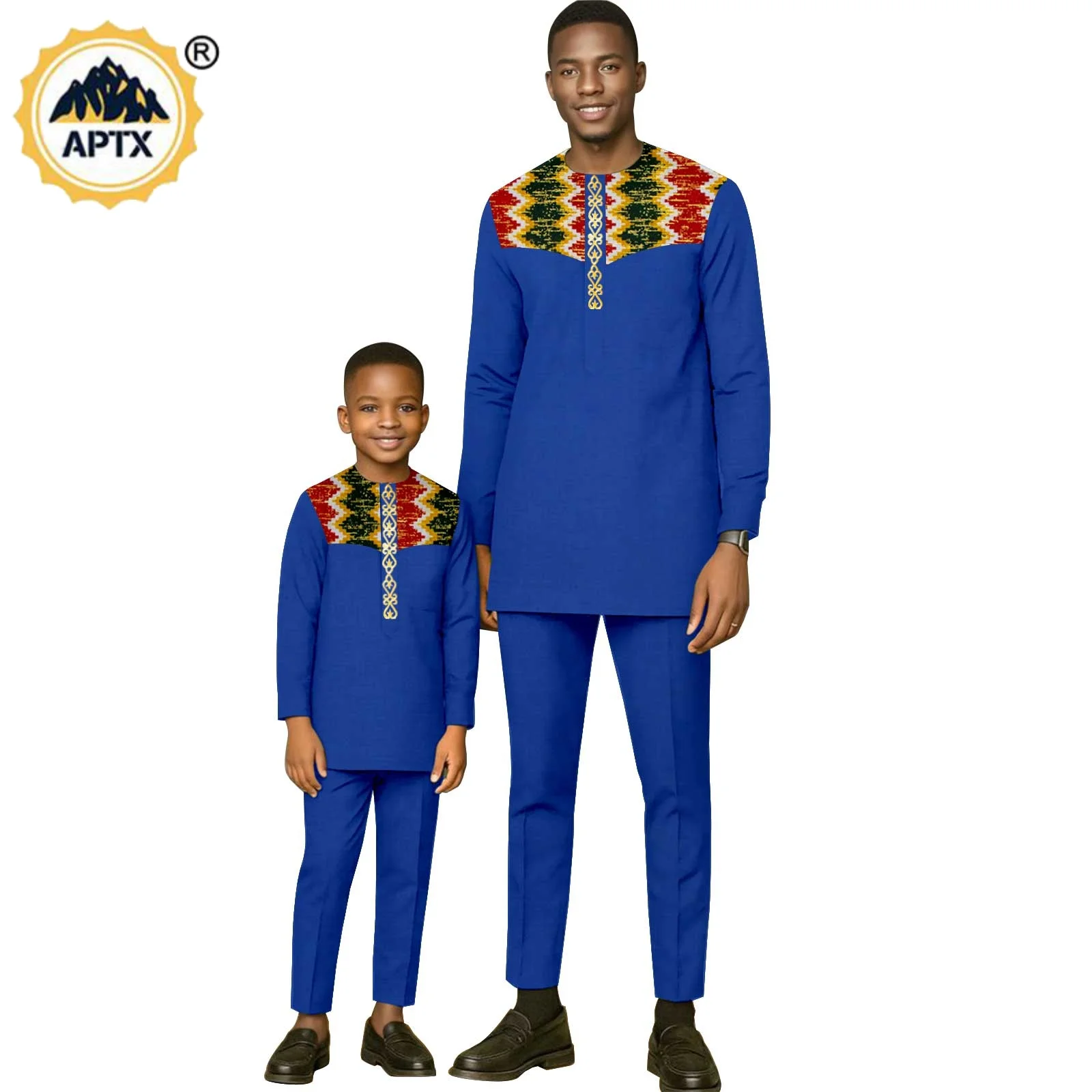 African Family Clothes Dashiki Men Outfits Matching Couple Clothes Father and Son Long Sleeve Top Shirt and Pant Sets 25F034