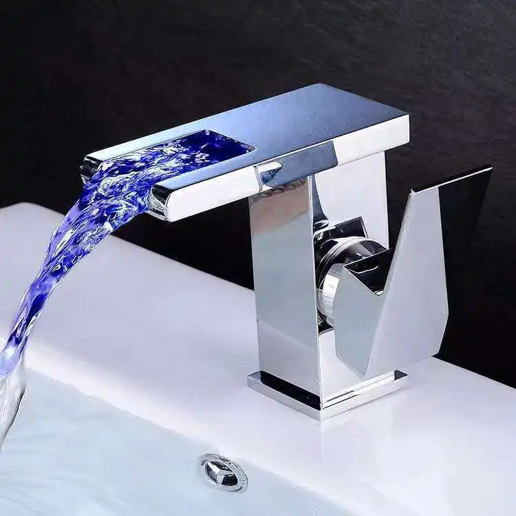 

Bathroom Faucets LED Sink WashBasin Faucet Deck Mounted Household Single Handle Cold and Hot Water Tap Waterfall Faucet