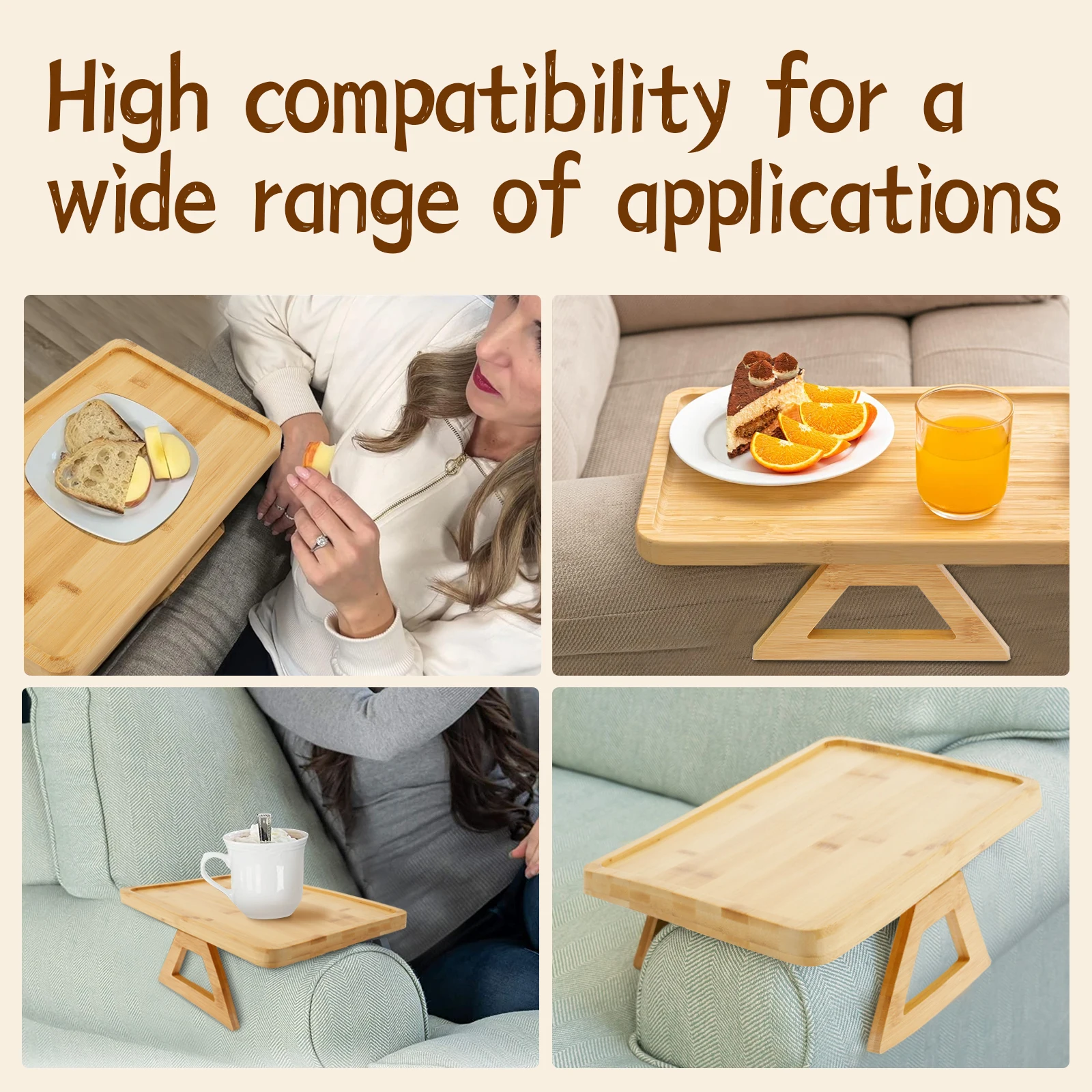 Foldable Couch Tray Wooden Couch Arm Table Cup Holder Tray Sofa Clip on Side Table Sofa Armrest Tray for Couch Eating Cups Drink