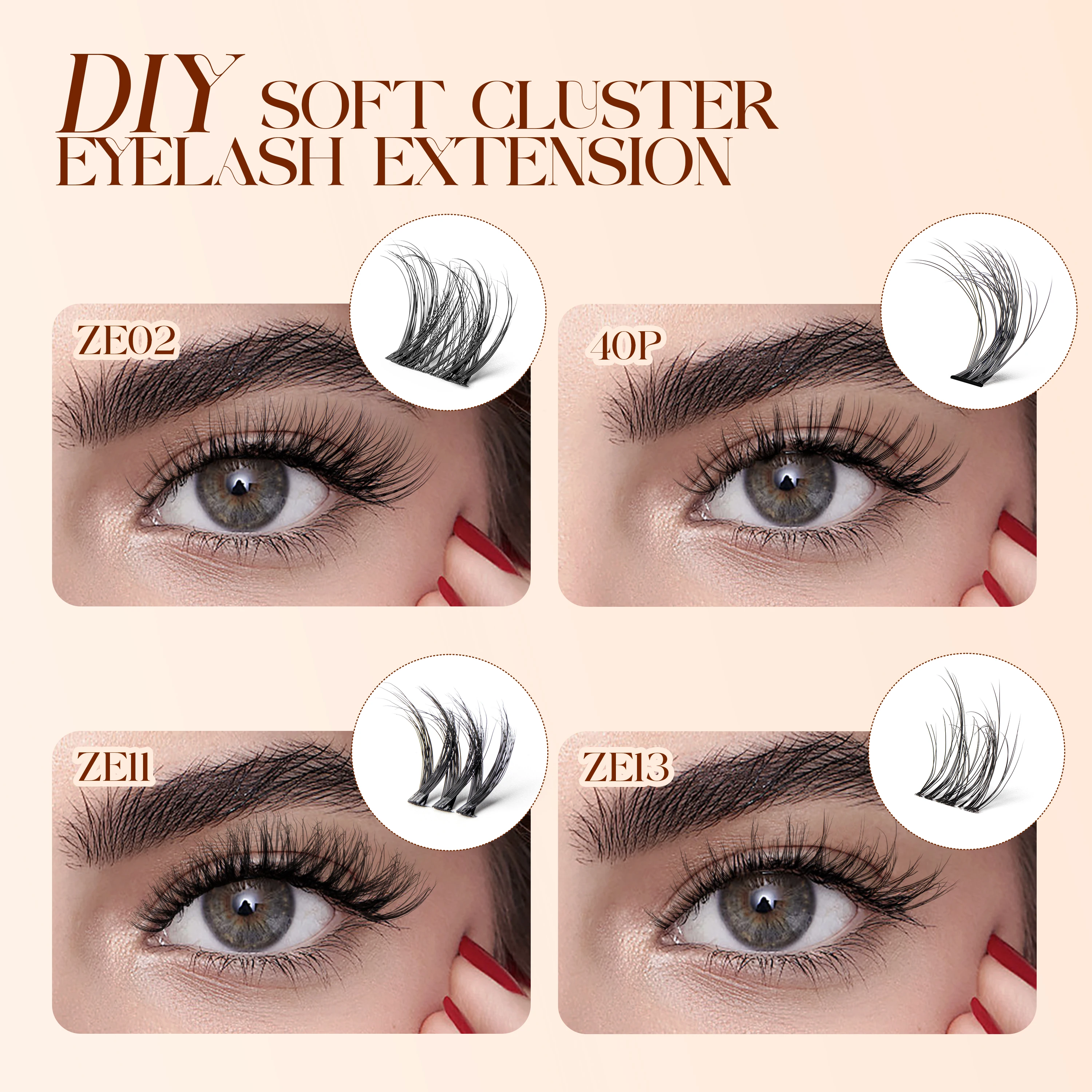 Lash Clusters 0.05 มม.PBT เส้นใยขนตาคลัสเตอร์ 0.1 มม.Superfine Invisiband D Curl Diy Lash Extension 8-16 มม.ขนตา