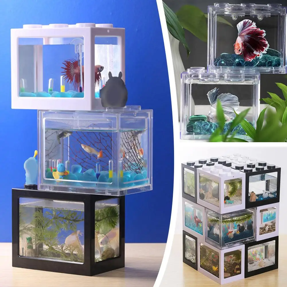 High-transparency Fish Tank Small Ecological Home Creative Blocks Transparent Tank Fighting Ornamental Fish Fish Building Y9O6