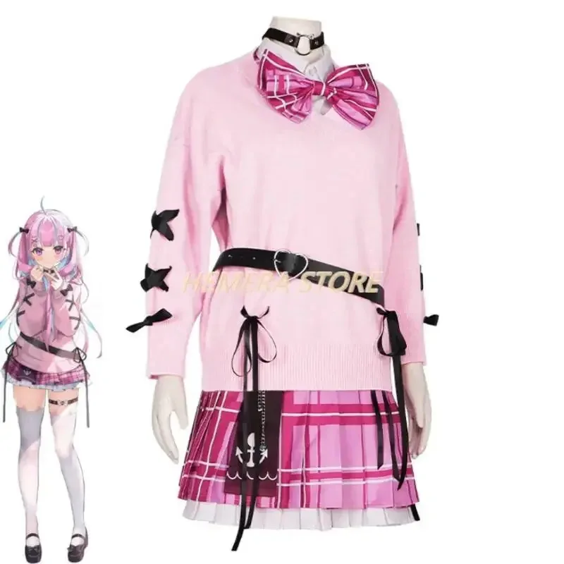 111 www VTuber Hololive YouTuber ميناتو أكوا ديبو أزياء تنكرية شعر مستعار أنيمي سترة قميص تنورة JK موحدة كرنفال الهالوين الاسمية