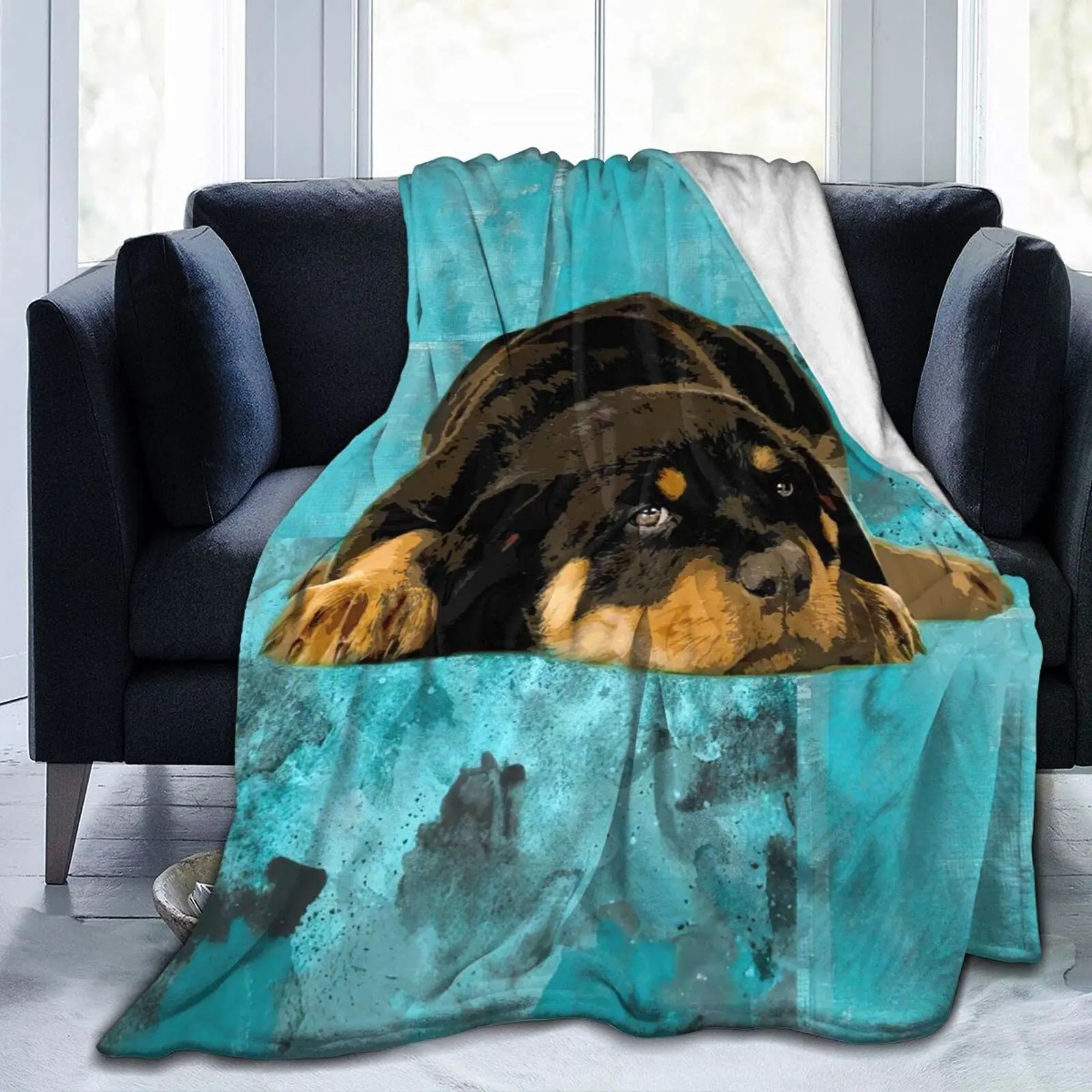 

Flannel Throw Blanket,Cute Rottweiler Puppy Farm Dog Lazy Animal Blanket for Spring Recliner,Air Conditioning Blankets Washable