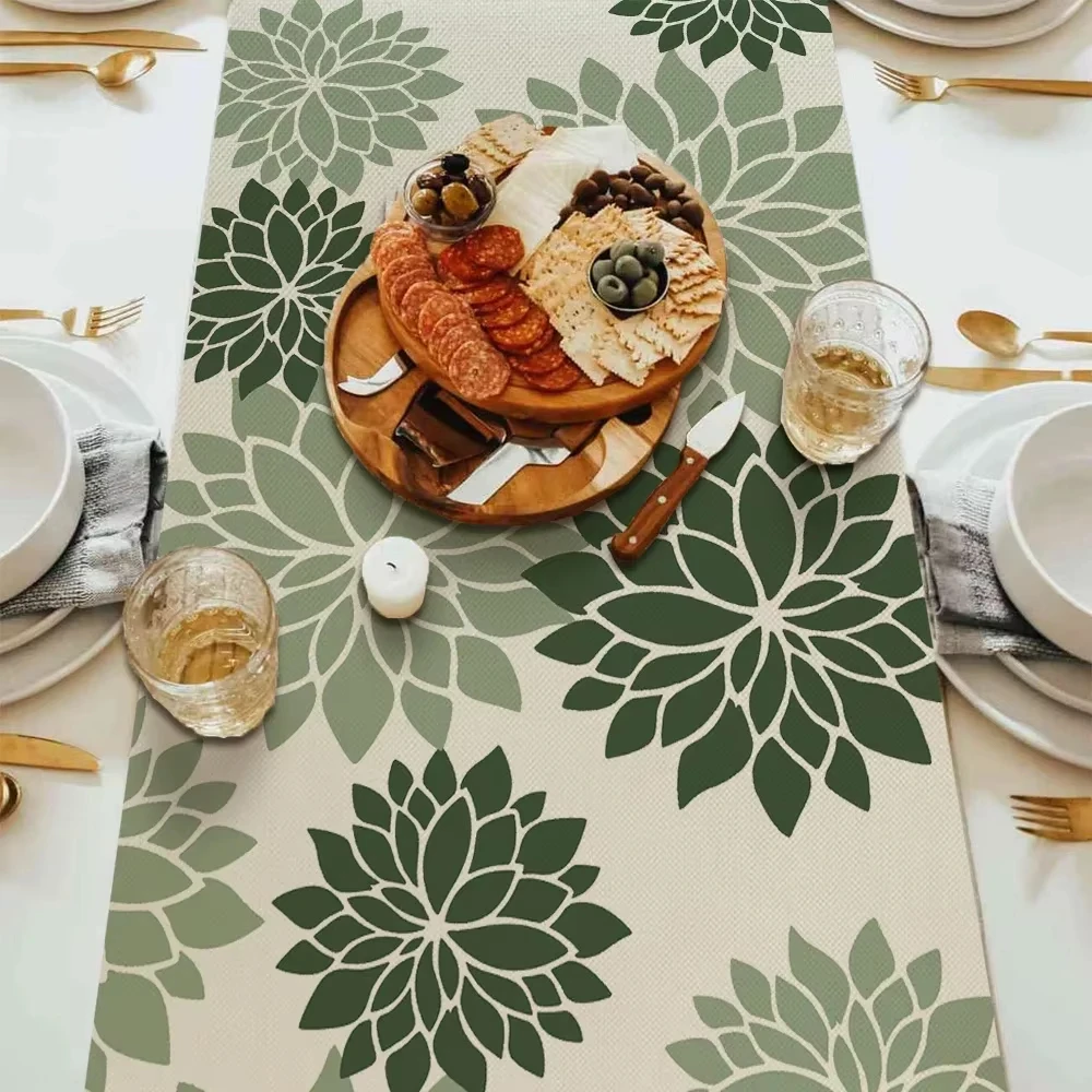 

Bohemian style floral table runner suitable for kitchen and restaurant decoration green dahlia table runner floral geometric des